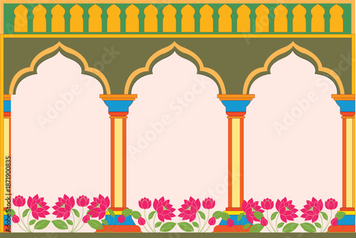 Mughal arch illustration, Mughal Flower Plant Vector Illustration with Ornamental Floral Motifs, 