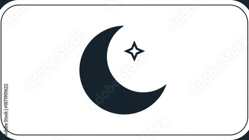 Crescent Moon with Star Icon Isolated on White Background