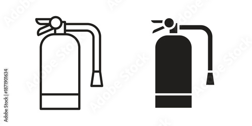 Fire extinguisher icons in a black filled and outlined style. Set of vector icons