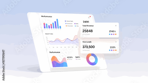 Data Analytics Dashboard on Tablet Displaying Performance Metrics.
