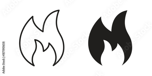 Fire icons in a black filled and outlined style. Set of vector icons