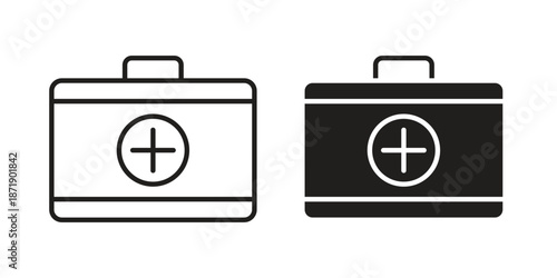 First aid kit icons in a black filled and outlined style. Set of vector icons