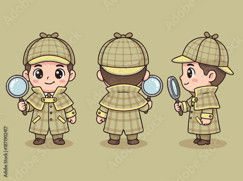 Cute Detective Character Holding Magnifying Glass.