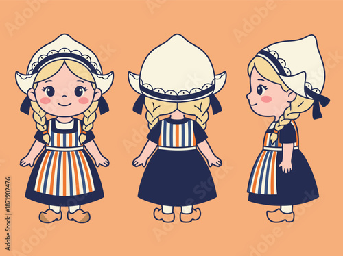 Cute Dutch Girl Character Design.