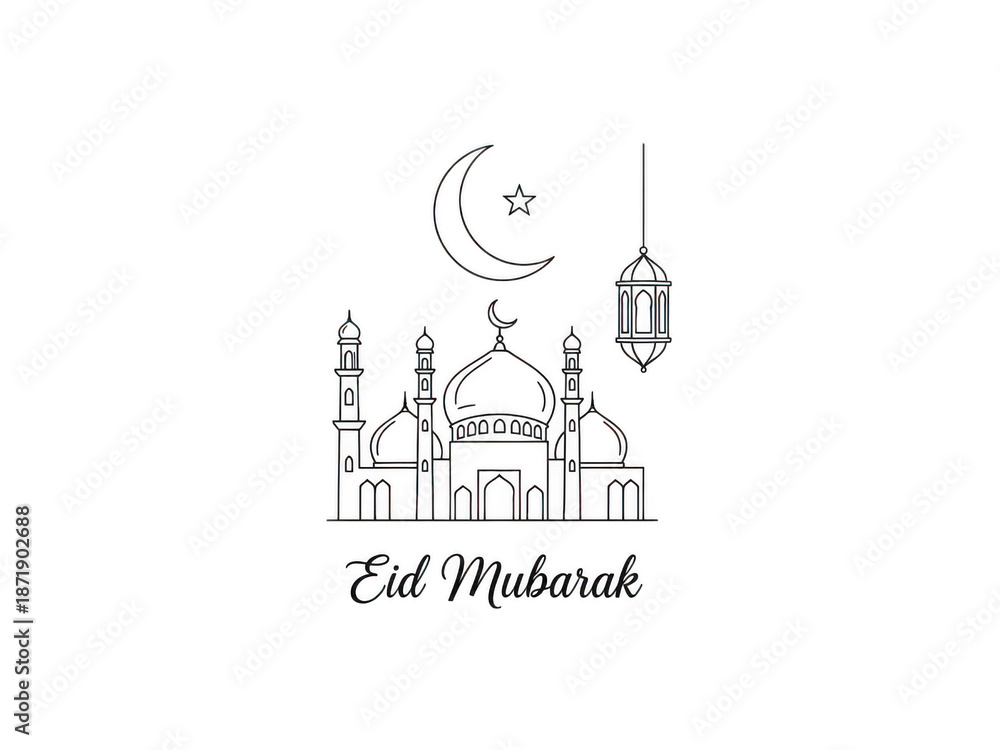 Fototapeta premium Eid mubarak mosque illustration isolated on transparent background