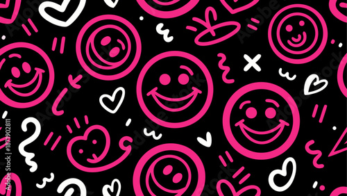 Playful pink smiley faces pattern Vector, illustration