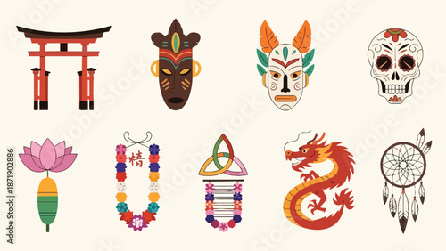 Collection of Cultural Symbols and Icons from Around the World.