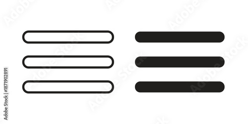 Hamburger menu icons in a black filled and outlined style. Set of vector icons