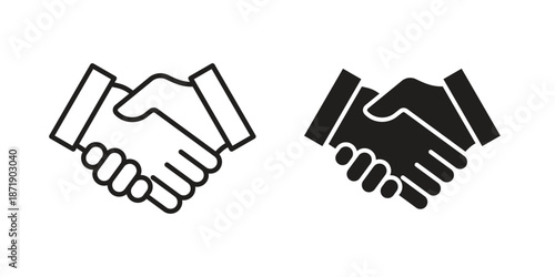 Handshake icons in a black filled and outlined style. Set of vector icons