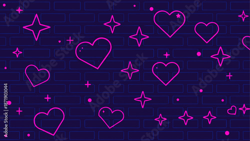 Whimsical hearts and stars on dark background Vector, illustration