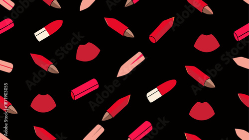 Vibrant lipstick pattern on black background Vector, illustration