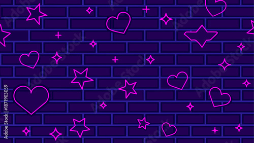 Magical brick wall with hearts and stars Vector, illustration