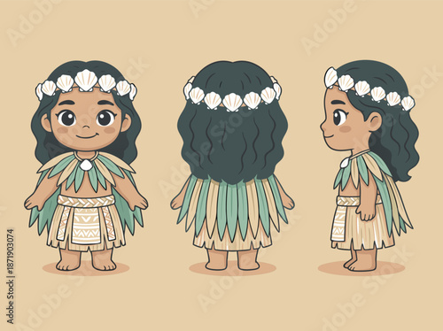 Cute Polynesian Girl Character Design.