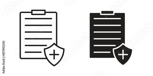 Health insurance icons in a black filled and outlined style. Set of vector icons