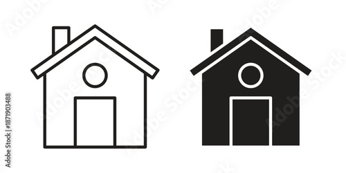 Home icons in a black filled and outlined style. Set of vector icons