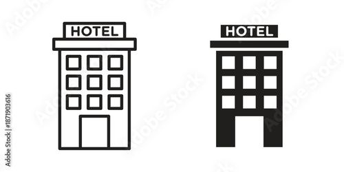 hotel icons in a black filled and outlined style. Set of vector icons