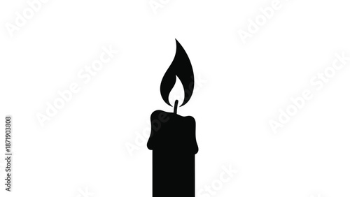 Black of a burning candle with a large flame a white with icon and graphic and illustration and symbol and clipart Silhouette vector on whit Background