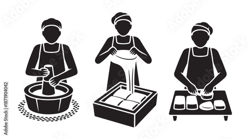 Silhouette Workers Making Noodles in Factory