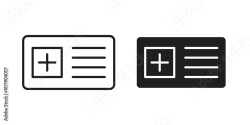 Insurance card icons in a black filled and outlined style. Set of vector icons