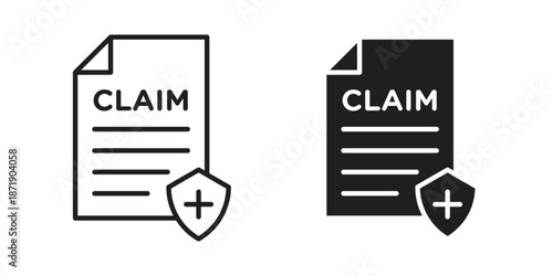 Insurance Claim icons in a black filled and outlined style. Set of vector icons