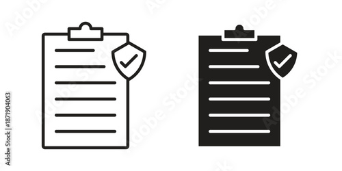 Insurance policy icons in a black filled and outlined style. Set of vector icons