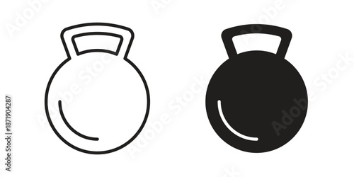 Kettlebell icons in a black filled and outlined style. Set of vector icons