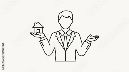 Real Estate Agent Holding Small House Offering Property Services.