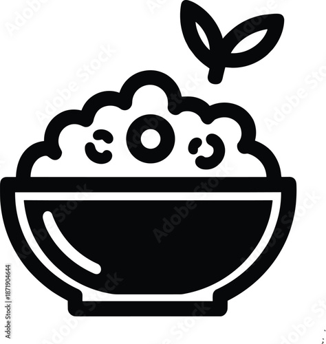 Black and white of oatmeal with a sprouting seedling bowl cereal breakfast food