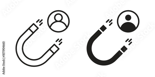 Lead generation icons in a black filled and outlined style. Set of vector icons