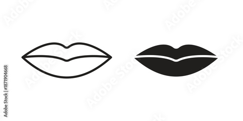 Lips icons in a black filled and outlined style. Set of vector icons