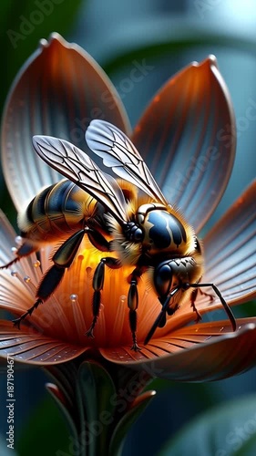 Bee on vibrant glowing flower