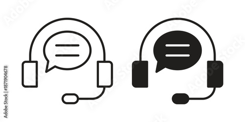 Live chat icons in a black filled and outlined style. Set of vector icons