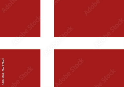 Bandera oficial de dinamarca con cruz nórdica blanca y fondo rojo