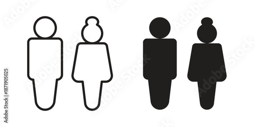 Man and woman icons in a black filled and outlined style. Set of vector icons