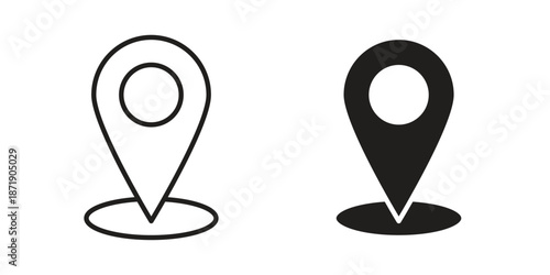 Map marker icons in a black filled and outlined style. Set of vector icons