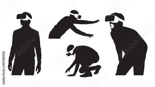 Black Silhouettes of People Wearing VR Headsets
