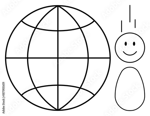 Global connectivity concept. Globe and smiling human figure global interaction, networks, and communication. Global connectivity for education, relationships, innovation, travel, and technology