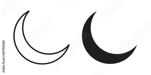 Moon icons in a black filled and outlined style. Set of vector icons