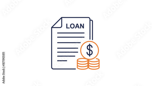 Financial document with loan details and stack of coins beside it on a plain background