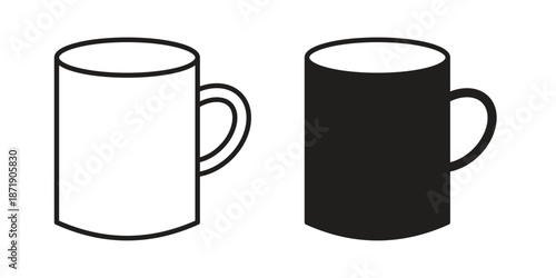 Mug icons in a black filled and outlined style. Set of vector icons