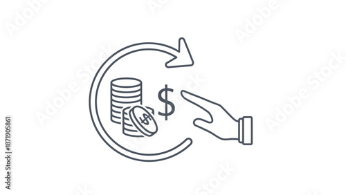 Exchange of currency and coins depicted in a simple line illustration