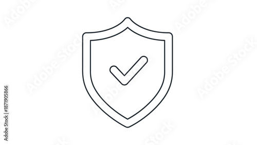 A minimalist shield icon with a checkmark inside on a white background viewed from directly above