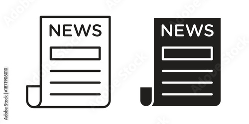 Newspaper icons in a black filled and outlined style. Set of vector icons