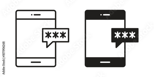 Otp sms password icons in a black filled and outlined style. Set of vector icons