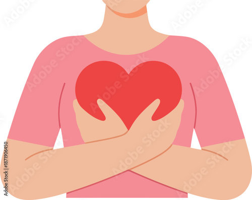 Women's Day illustration of woman holding heart symbol for love, care, and empowerment