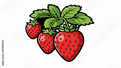 Vibrant illustration of ripe strawberries with green leaves