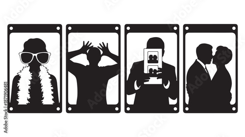 Black Silhouettes of People with Various Actions on White Background
