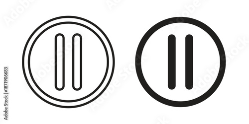 Pause button icons in a black filled and outlined style. Set of vector icons
