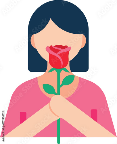 Women's Day illustration of woman holding red rose, celebrating femininity and empowerment