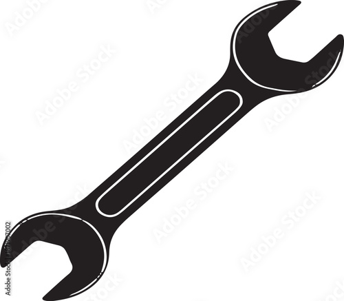 Black silhouette of a double ended open jaw wrench on a white background tool spanner